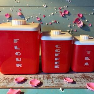 Red Kitchen vintage lusterware  Canister Trio
